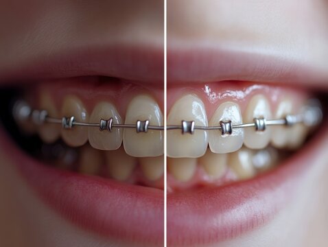 close up of braces on teeth