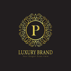 Letter Luxury brand logo design with a royal gold crown emblem and elegant typography
