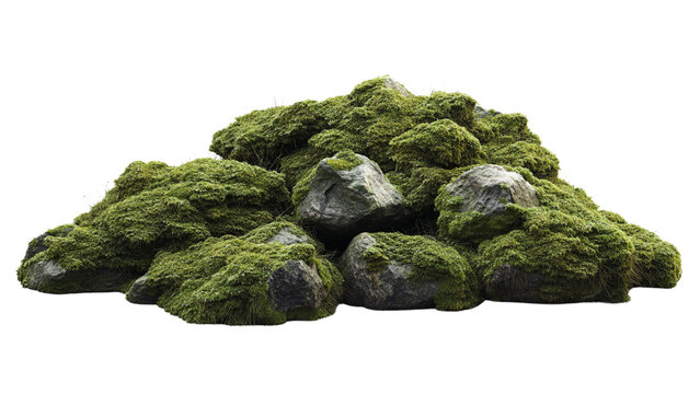 Green moss on rocks isolated on a white background