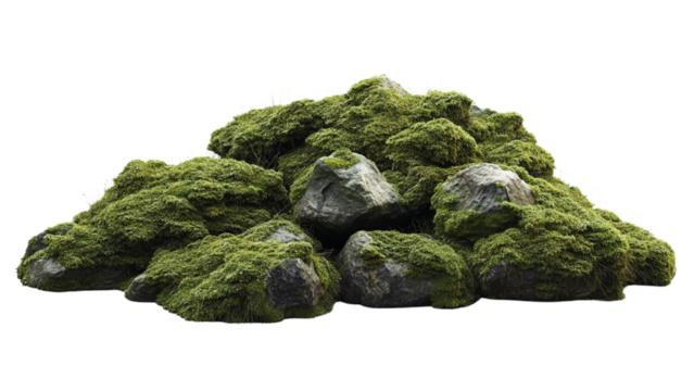 Green moss on rocks isolated on a white background