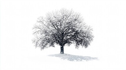 Fototapeta premium Wide Angle Snowy Tree with Snowflakes in Winter Weather