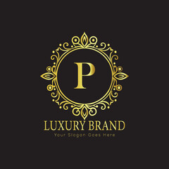 Letter Luxury brand logo design with a royal gold crown emblem and elegant typography
