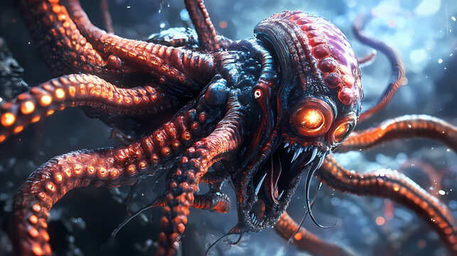 exotic alien lifeform creature 3d illustration with tentacle details. Starbound. Illustration