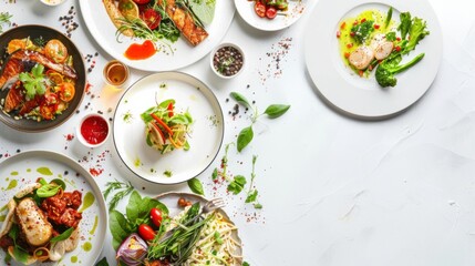 a symphony of vibrant culinary delights and gastronomic pleasures, white space in the center of the page for text, delicious and mouth-watering hues against a backdrop of culinary excellence