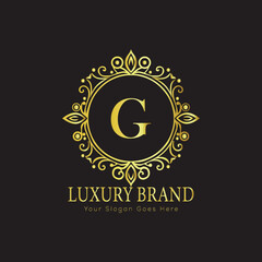 Letter Luxury brand logo design with a royal gold crown emblem and elegant typography
