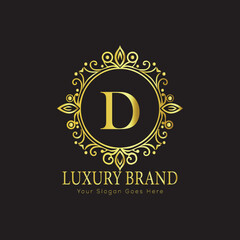 Letter Luxury brand logo design with a royal gold crown emblem and elegant typography
