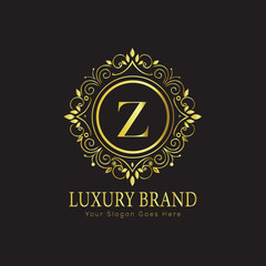 Letter Luxury brand logo design with a royal gold crown emblem and elegant typography
