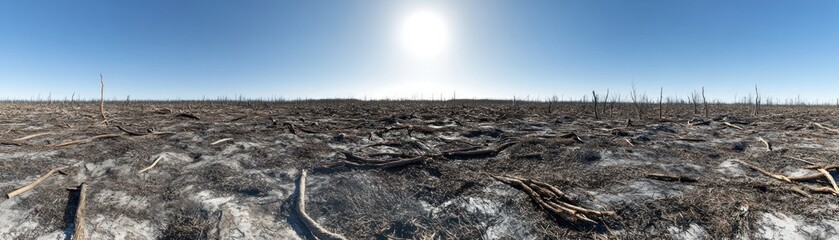 Fototapeta premium Desolate Landscape Under a Bright Sun A Barren Scene of Drought and Harsh Conditions
