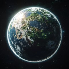 Obraz premium A planet with land, water, and clouds in outer space