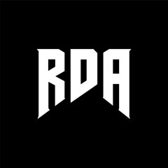 RDA letter logo design for technology company. RDA logo design black and white color combination. RDA logo, RDA vector, RDA design, RDA icon, RDA alphabet. RDA typography logo design.