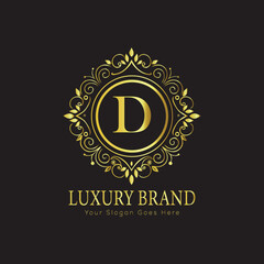 Letter Luxury brand logo design with a royal gold crown emblem and elegant typography
