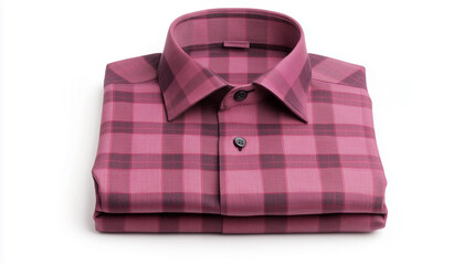 Folded pink plaid shirt with collar, showcasing stylish design.