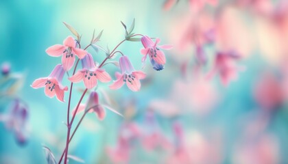 Stunning Close-Up Macro Shots Of Wild Bluebells In Soft Selective Focus With Author'S Toning In Turquoise And Pink. Gentle Airy Light Artistic Nature Images Outdoors.