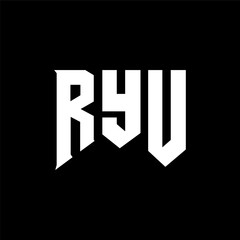 Obraz premium RYU letter logo design for technology company. RYU logo design black and white color combination. RYU logo, RYU vector, RYU design, RYU icon, RYU alphabet. RYU typography logo design.