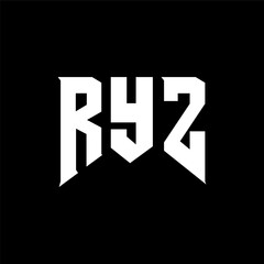 RYZ letter logo design for technology company. RYZ logo design black and white color combination. RYZ logo, RYZ vector, RYZ design, RYZ icon, RYZ alphabet. RYZ typography logo design.
