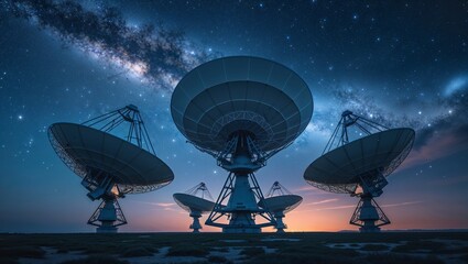 radio telescope at sunset