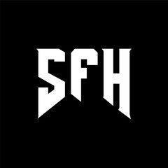 Obraz premium SFH letter logo design for technology company. SFH logo design black and white color combination. SFH logo, SFH vector, SFH design, SFH icon, SFH alphabet. SFH typography logo design.