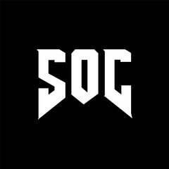 SOC letter logo design for technology company. SOC logo design black and white color combination. SOC logo, SOC vector, SOC design, SOC icon, SOC alphabet. SOC typography logo design.