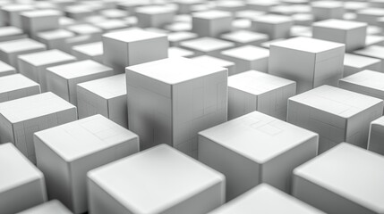 Abstract 3D Cubes in Monochrome Setting - Digital Artwork with Geometric Depth and Uniformity
