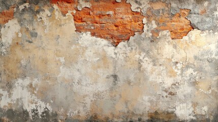 Distressed vintage wall texture with exposed brick and aged beige surface