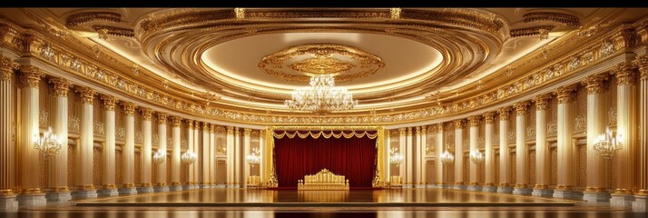 Obraz premium Grand Theater Interior with Ornate Ceiling and Red Curtains for Performing Arts Events