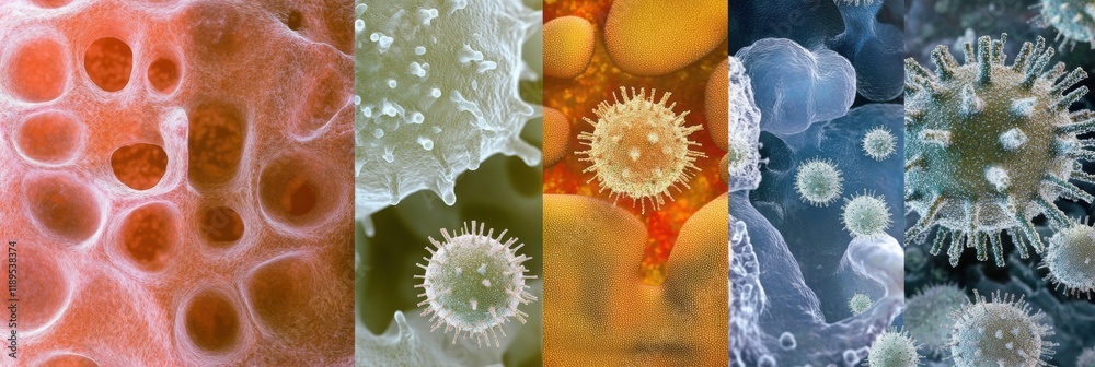 Poster close up view of various microbes found on everyday surfaces including door handles and smartphones 