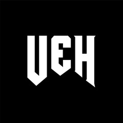 Obraz premium UEH letter logo design for technology company. UEH logo design black and white color combination. UEH logo, UEH vector, UEH design, UEH icon, UEH alphabet. UEH typography logo design.