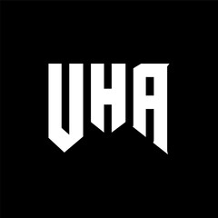 UHA letter logo design for technology company. UHA logo design black and white color combination. UHA logo, UHA vector, UHA design, UHA icon, UHA alphabet. UHA typography logo design.