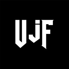 UJF letter logo design for technology company. UJF logo design black and white color combination. UJF logo, UJF vector, UJF design, UJF icon, UJF alphabet. UJF typography logo design.