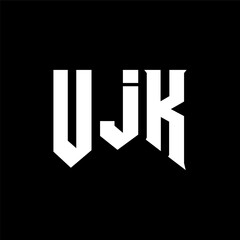 UJK letter logo design for technology company. UJK logo design black and white color combination. UJK logo, UJK vector, UJK design, UJK icon, UJK alphabet. UJK typography logo design.