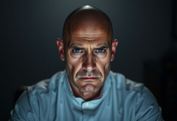 Fototapeta premium Portrait of a bald man with a stern expression