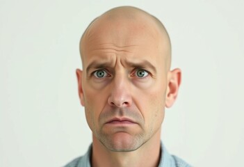 Fototapeta premium Serious, worried bald man with a clean background