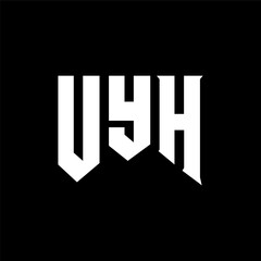 UYH letter logo design for technology company. UYH logo design black and white color combination. UYH logo, UYH vector, UYH design, UYH icon, UYH alphabet. UYH typography logo design.