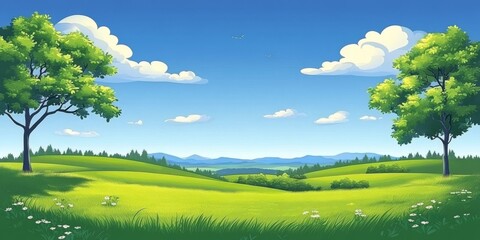 Quiet valley with green fields and forest shadows