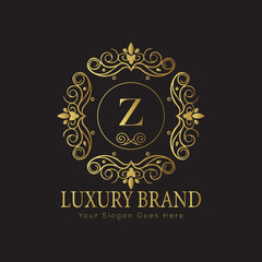 Letter Luxury brand logo design with a royal gold crown emblem and elegant typography
