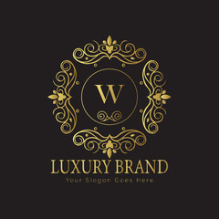 Letter Luxury brand logo design with a royal gold crown emblem and elegant typography
