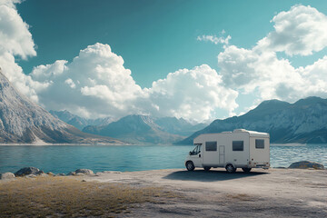 Scenic camper by tranquil lake