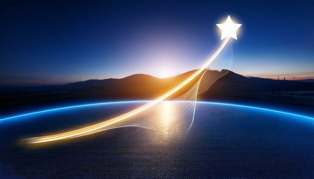 A graph rising along a rounded curve with a shining star at the end of the curve