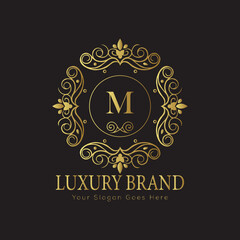 Letter Luxury brand logo design with a royal gold crown emblem and elegant typography
