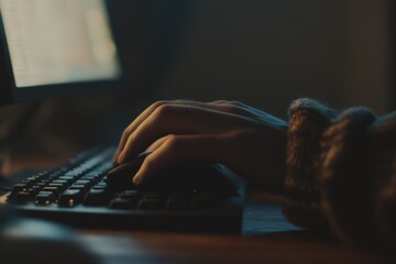 hands on keyboard and mouse at computer