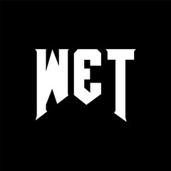 WET letter logo design for technology company. WET logo design black and white color combination. WET logo, WET vector, WET design, WET icon, WET alphabet. WET typography logo design.