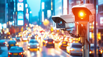 Urban surveillance cameras monitor busy city traffic