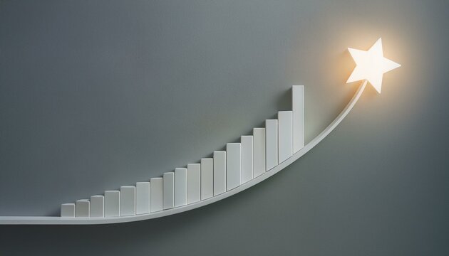 A graph rising along a rounded curve with a shining star at the end of the curve