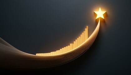 A graph rising along a rounded curve with a shining star at the end of the curve