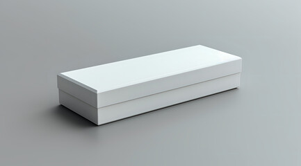 Naklejka premium Elegant white rectangular gift box with lid on neutral gray background, perfect for premium product packaging, jewelry presentation, or retail display design.