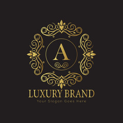 Letter Luxury brand logo design with a royal gold crown emblem and elegant typography
