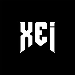 Fototapeta premium XEI letter logo design for technology company. XEI logo design black and white color combination. XEI logo, XEI vector, XEI design, XEI icon, XEI alphabet. XEI typography logo design.