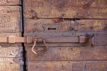 old wood door iron handle