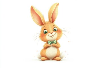 a cute cartoon rabbit with a bowtie