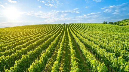 Vineyard rows sunlit hillside agriculture